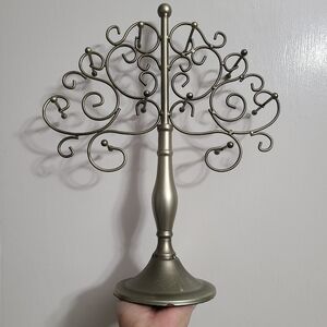 Elegant Gray Jewelry Organizer, Tree Of Life Metal Jewelry Hanger Stand